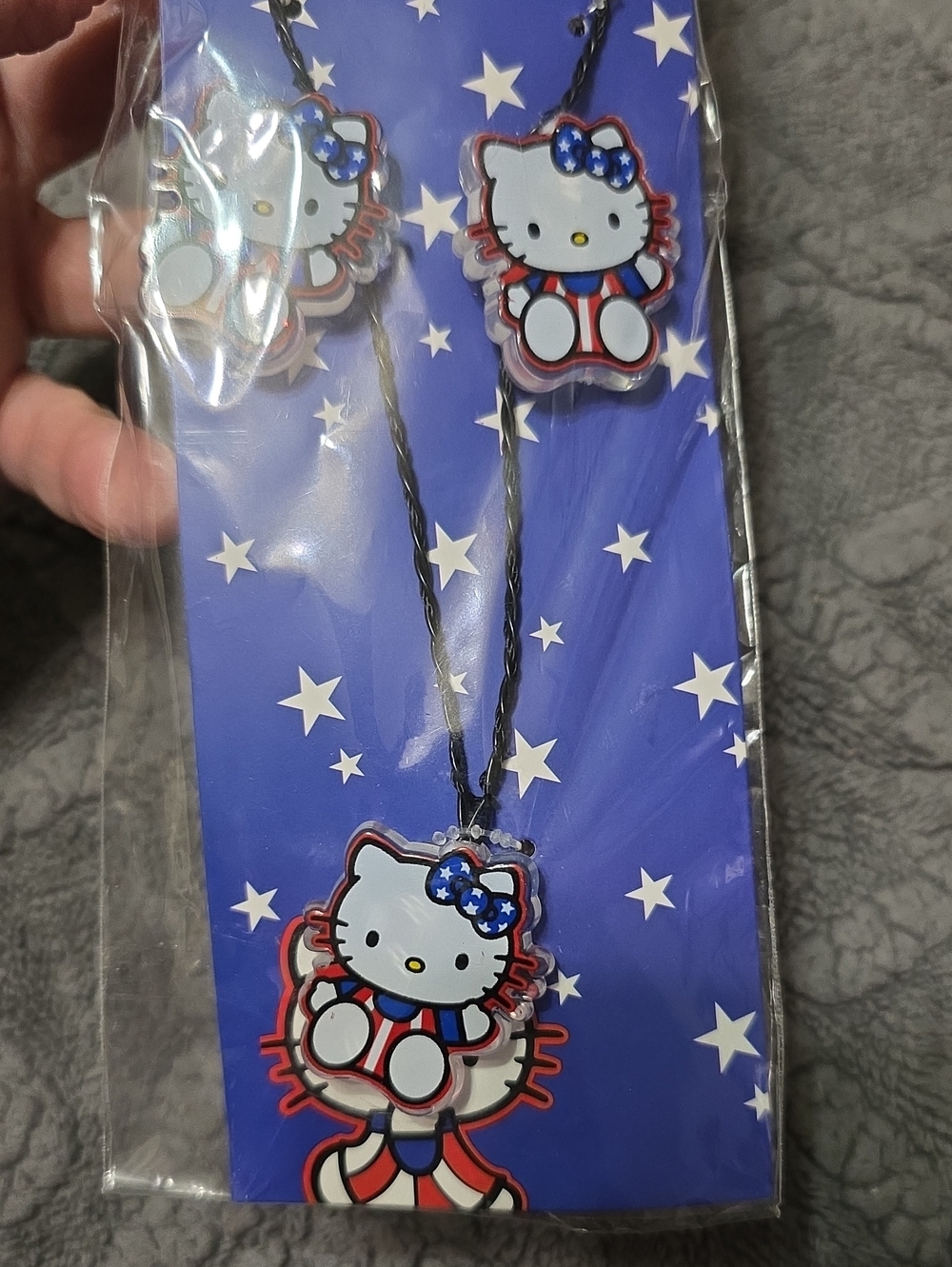 Claires Hello Kitty Kids Light-Up Necklace and Earrings Set - Red, White & Blue - Picture 3 of 4